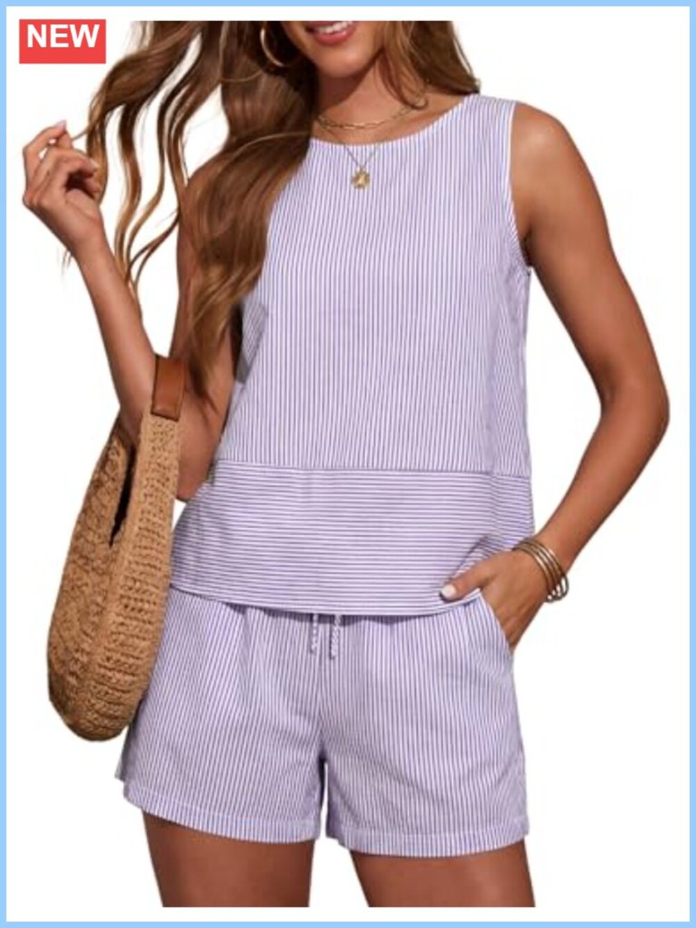 Women's 2 Piece Shorts Set Sleeveless Tank Top Cotton Summer Outfit
